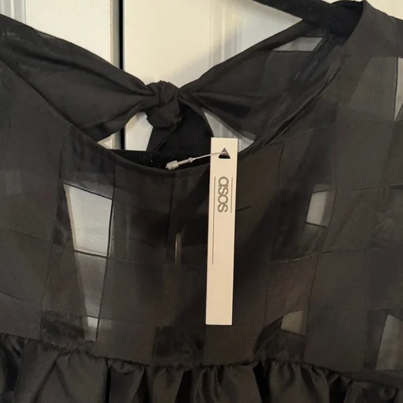 ASOS Black Sheer Blouse with Check Pattern - Picture 2 of 4